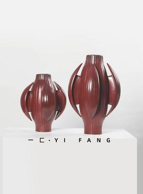 一匚 新中式创意几何体覆古红陶瓷插花器 客厅酒店家居茶室装饰品