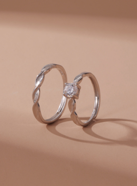 一对情侣对戒钱万千925纯银简约