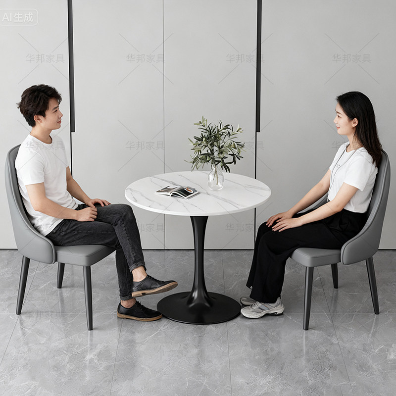 圆形洽谈桌带椅凳简约阳台小茶几办公室售楼处大厅接待桌岩板圆桌,淘宝优惠券,粉丝福利购,淘宝优惠卷