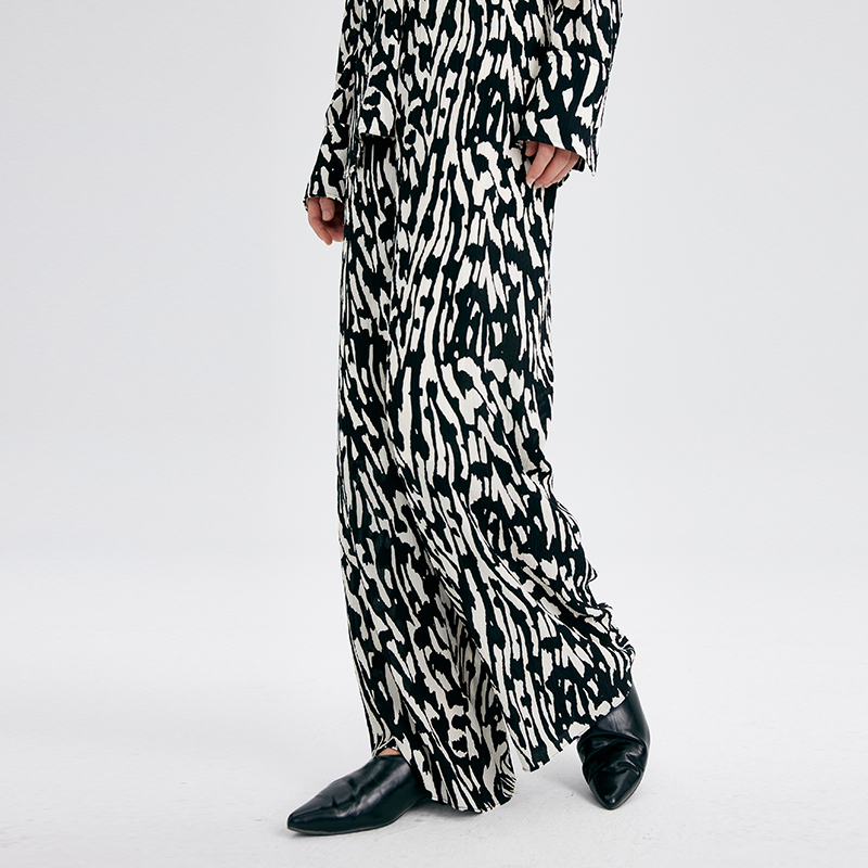 CHENSHII官方秋季新品宽松休闲真丝斑马纹印花直筒裤子女凉感亲肤 - 图0