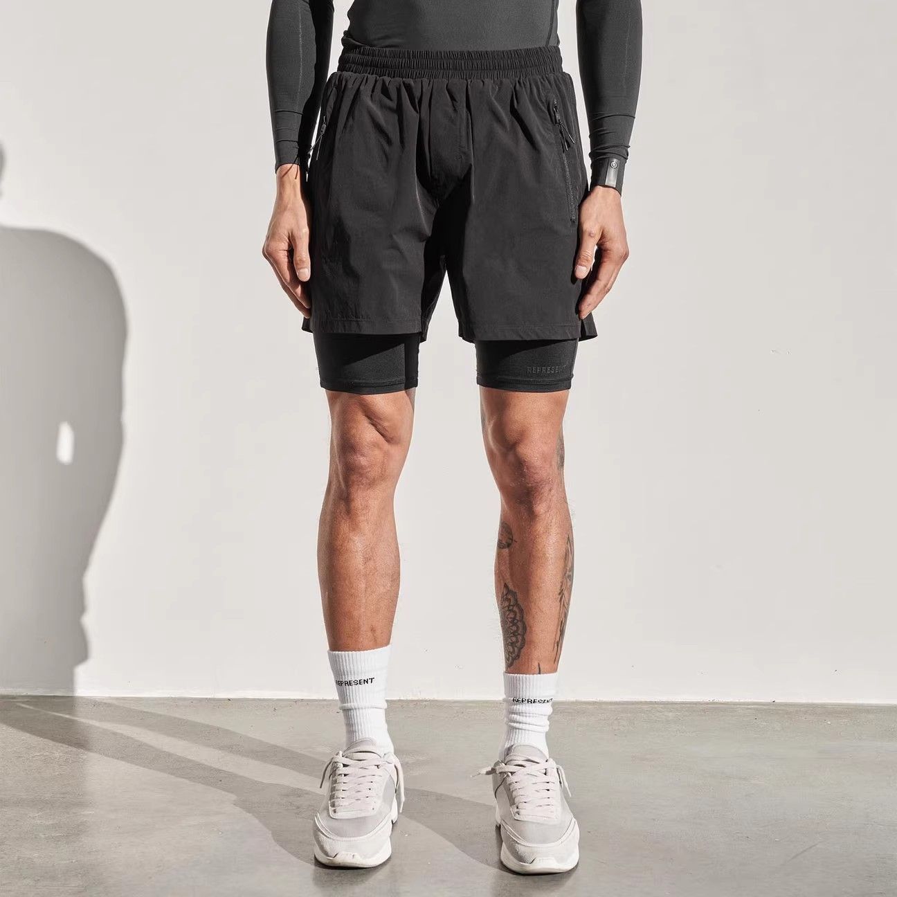 大码300斤假两件美式篮球短裤男夏训练骑行裤跑步速干健身运动裤2 - 图0