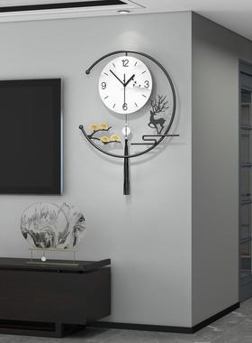 钟表挂钟客厅高级感新中式家用装饰免打孔时钟挂墙现代简约石英钟