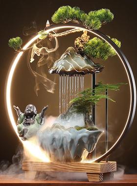 禅意流水喷泉招财生财摆件灯圈倒流香办公室装饰玄关客厅开 业礼