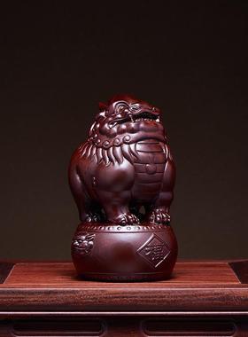 黑檀木雕貔貅摆件一对实木皮丘家居客厅办公室玄关工艺品开业送礼