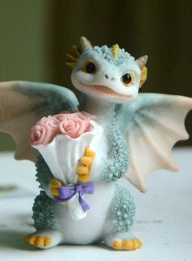 创意可爱卡通小龙摆件恐龙公仔树脂仿真动物送男女生朋友生日礼物