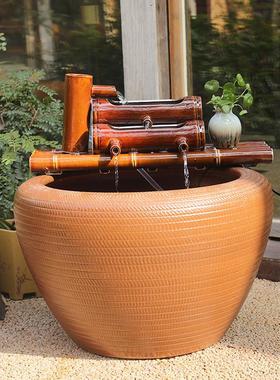 陶瓷鱼缸流水彷竹子循环水摆件竹筒流水器石槽过滤器办公室招财