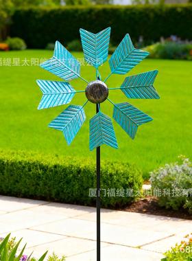 复古外艺风地车别墅幼儿园庭户院旋转金属蓝色箭AUT头铁风车插