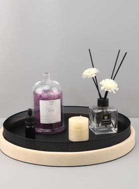 欧式奢树脂圆轻形仿洞石居纹金属桌收1436纳托盘客厅卧室酒面店家