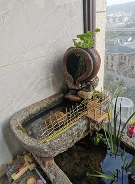 diy流水罐子陶罐水缸鱼池增氧花园庭院造景摆放鲜花建设景观空调