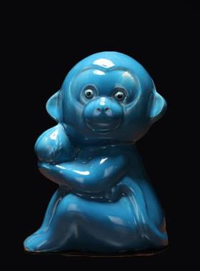 小猴子可爱的黄色红色陶瓷器猴子生肖摆件风水用的土陶器猴风水猴