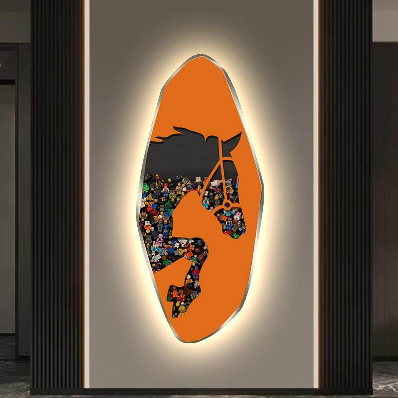 骏马玄关装饰画带led氛围灯画现代轻奢客厅走廊过道挂画发光壁画,淘宝优惠券,粉丝福利购,淘宝优惠卷
