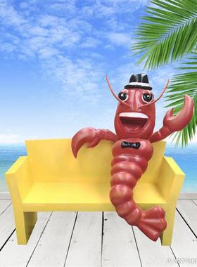 大型玻璃钢仿真卡通创意螃蟹龙虾雕塑帝王蟹模型海鲜店门头装饰品