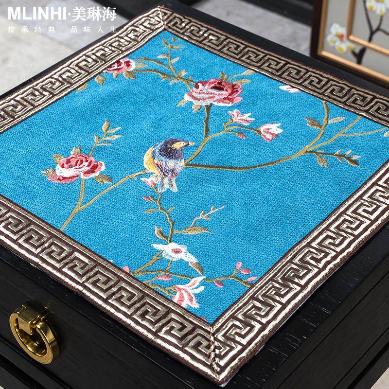 新中式花架垫置物架盖布角几垫方几垫炕几垫刺绣布艺花盆架防尘垫,淘宝优惠券,粉丝福利购,淘宝优惠卷