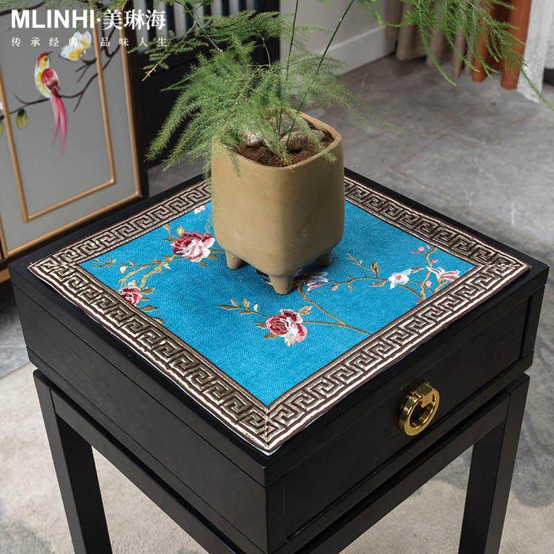 新中式花架垫置物架盖布角几垫方几垫炕几垫刺绣布艺花盆架防尘垫,淘宝优惠券,粉丝福利购,淘宝优惠卷