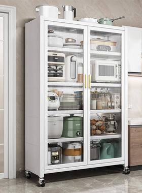 厨房置物架对开门碗餐边柜橱柜储物柜落地多层家用微波炉收纳柜子