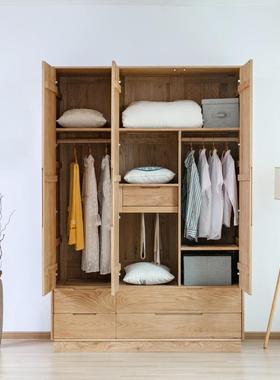 日式白橡木全实木衣柜家用整体原木衣橱卧室简约儿童原木收纳柜