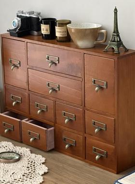 zakka木质抽屉式收纳柜简易三层四层小型桌面整理厨房客厅收纳