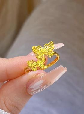黄金色蝴蝶开口戒指女新款时尚气质百搭蕾丝戒子指环礼物送女友