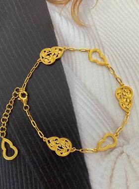 2023新款黄金色手链花枝葫芦手链素圈首饰古法轻奢高级感时尚手链