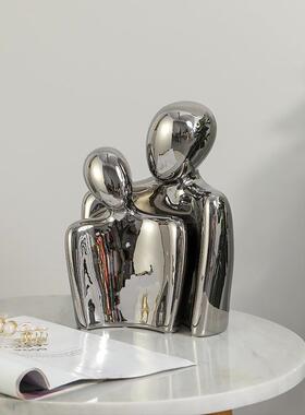 欧式轻奢电镀情侣人物摆件别墅客厅玄关酒柜电视柜样板房橱窗展示