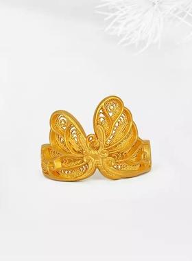 新款轻奢金色古法手工花丝蝴蝶戒指镂空指环高级百搭饰品礼物尾戒
