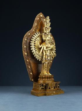 黄铜千手观音摆件观世音铜像工艺品古茶色千手观音