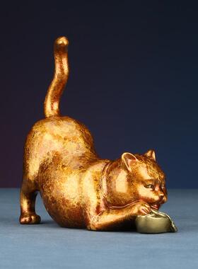 彩铜财迷猫摆件办公室家居工艺礼品