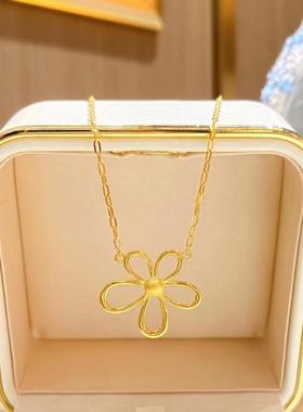 格桑花大花黄金色项链女花朵吊坠轻奢气质花瓣套链五瓣花挂坠饰品