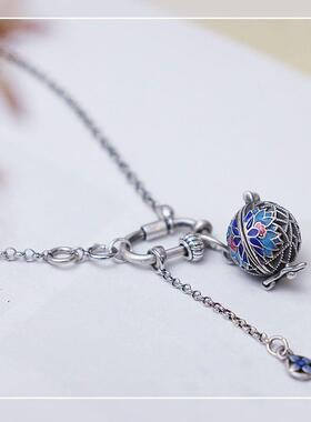 景泰蓝银色镂空香囊球项链复古随身佩戴香丸香薰精油无火扩香帅气