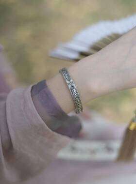 扶苏手镯环印花复古文艺简约气质老式做旧古法刻字定情礼物