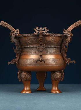 紫铜王子午鼎摆件办公室家居工艺品
