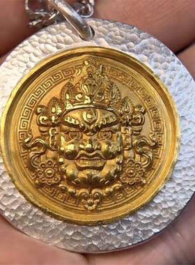黄财神吊坠银色手工錾刻好运佛像男女款百搭文艺复古民族风2024新