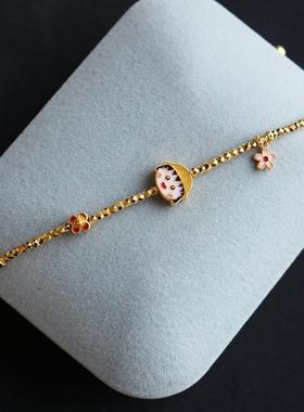 可爱【小丸子】经典高级蹦迪珠樱桃小丸子手链爆闪迷你黄金色手串