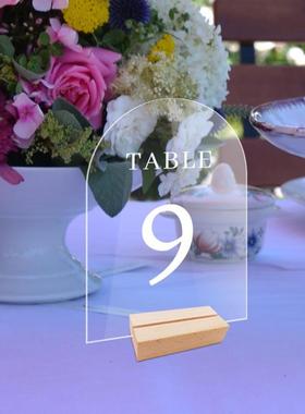 跨境立体透明亚克力婚礼桌号牌席位牌桌位牌DIY镜面摆台摆件印刷