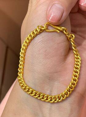 黄金色老板手链古巴链轻奢高级感小众设计个性霸气老板仿真手链男