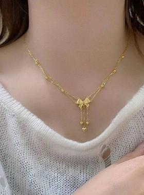 黄金色流苏蝴蝶结项链女在逃公主手链轻奢高级感生日礼物送女友