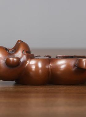 紫铜烟缸铜猴烟灰缸摆件工艺品家居装饰品摆设实用礼品