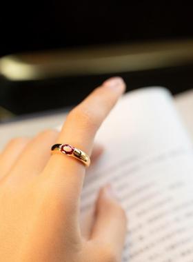 金生之愿镀18K金红宝石镶嵌简约大气中古款戒指女气质开口食指戒