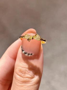 黄金色轻奢镶嵌钻石蝴蝶结金色戒指轻奢时尚小众设计轻奢精致指环