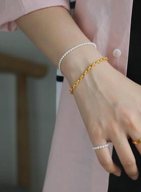 椭圆吉字金色手链高质感个性潮流复古精致小众简约手链