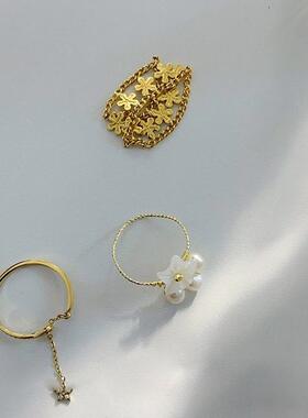 花朵镂空戒指叠戴流苏五角星简单线条法式优雅白净ins风百搭气质