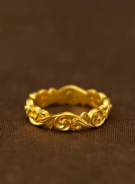 唐草纹手镯戒指卷草缠枝国风女款古法手镯高级轻奢复古设计感戒指