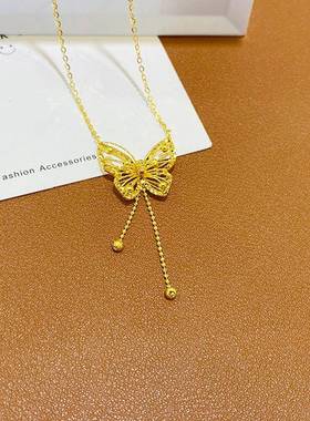 金黄色项链女5G蝴蝶套链ins风翩翩起舞吊坠硬金花丝工艺绝美坠子