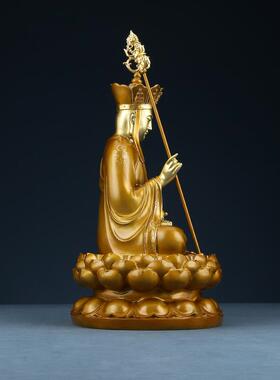 地藏王菩萨摆件黄铜佛像家居开业礼品 坐莲地藏工艺品摆设