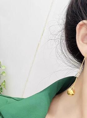 黄金色流苏耳线镀金珠耳环新款大光珠耳钉时尚百搭耳坠女精致饰品