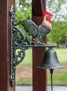 美式乡村田园创意公鸡手摇铁艺门铃铸铁铃铛挂饰壁饰庭院装饰