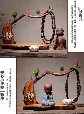 创意中式玄关博古架紫砂摆件禅意小和尚 家居装饰陶瓷达摩工艺品