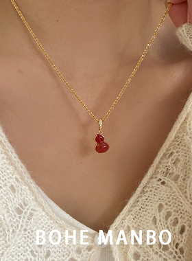 双面红色葫芦项链可拆卸吊坠