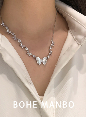 天然贝母蝴蝶项链满钻不规则链