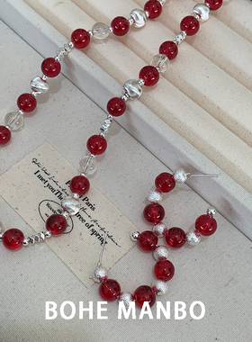 新中式复古安可拉红色串珠项链